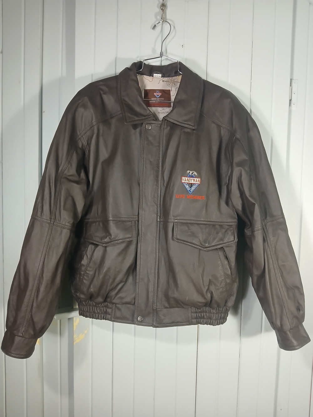 Handyman Life Members Brown Leather Bomber Jacket - Men's
